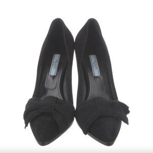 PRADA Suede Bow Accents Pumps
